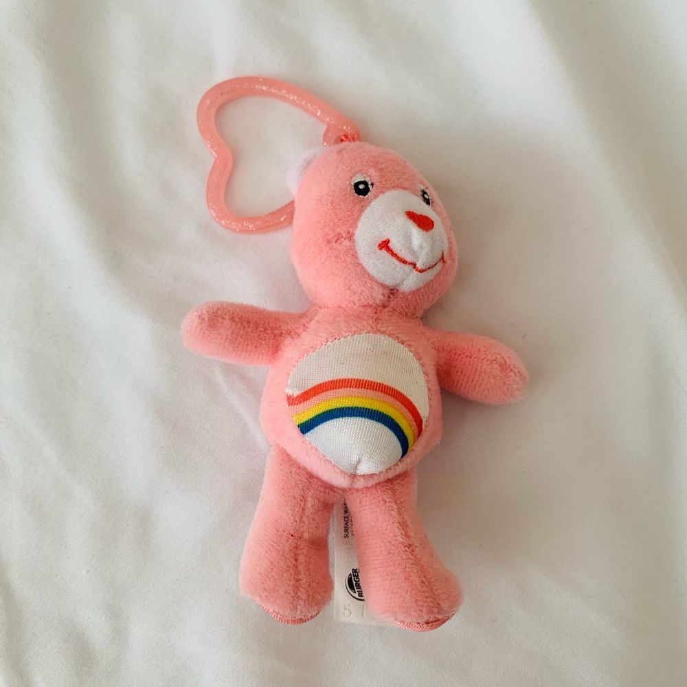 Care Bears Vintage Cheer Bear Rainbow Pink Stuffed Animal Plush Toy Keychain